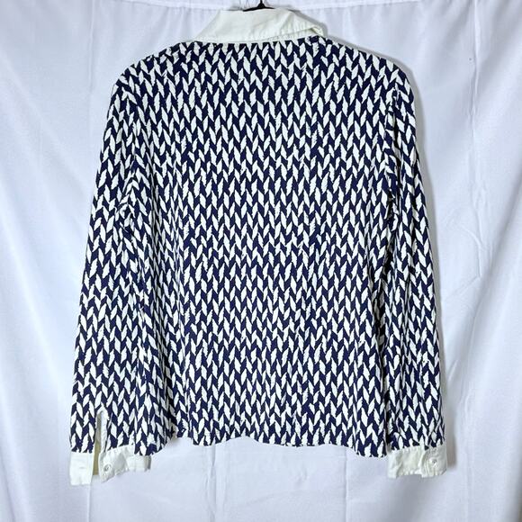 J. McLaughlin Navy White Geometric Print Collared Button-Up Top | Size M - Picture 2 of 6